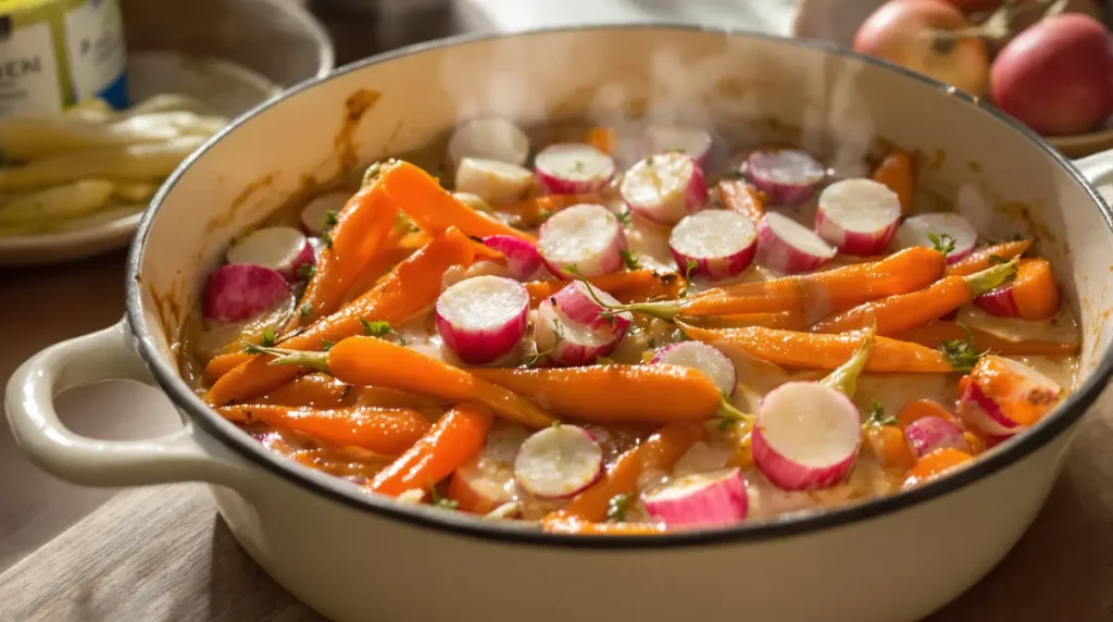Depuis que je rôtis ces deux légumes d’avril ensemble au four, plus personne ne veut de gratin de pommes de terre